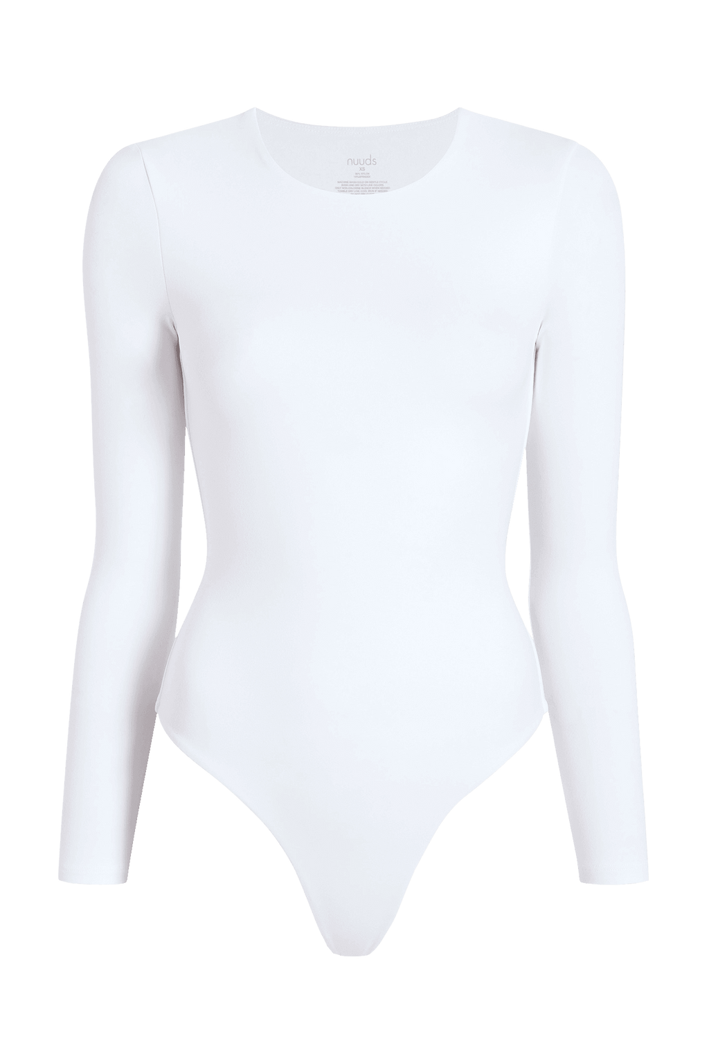 Color:White | nuuds long sleeve bodysuit, women’s bodysuit, everyday fitted bodysuit, smooth layering essential
