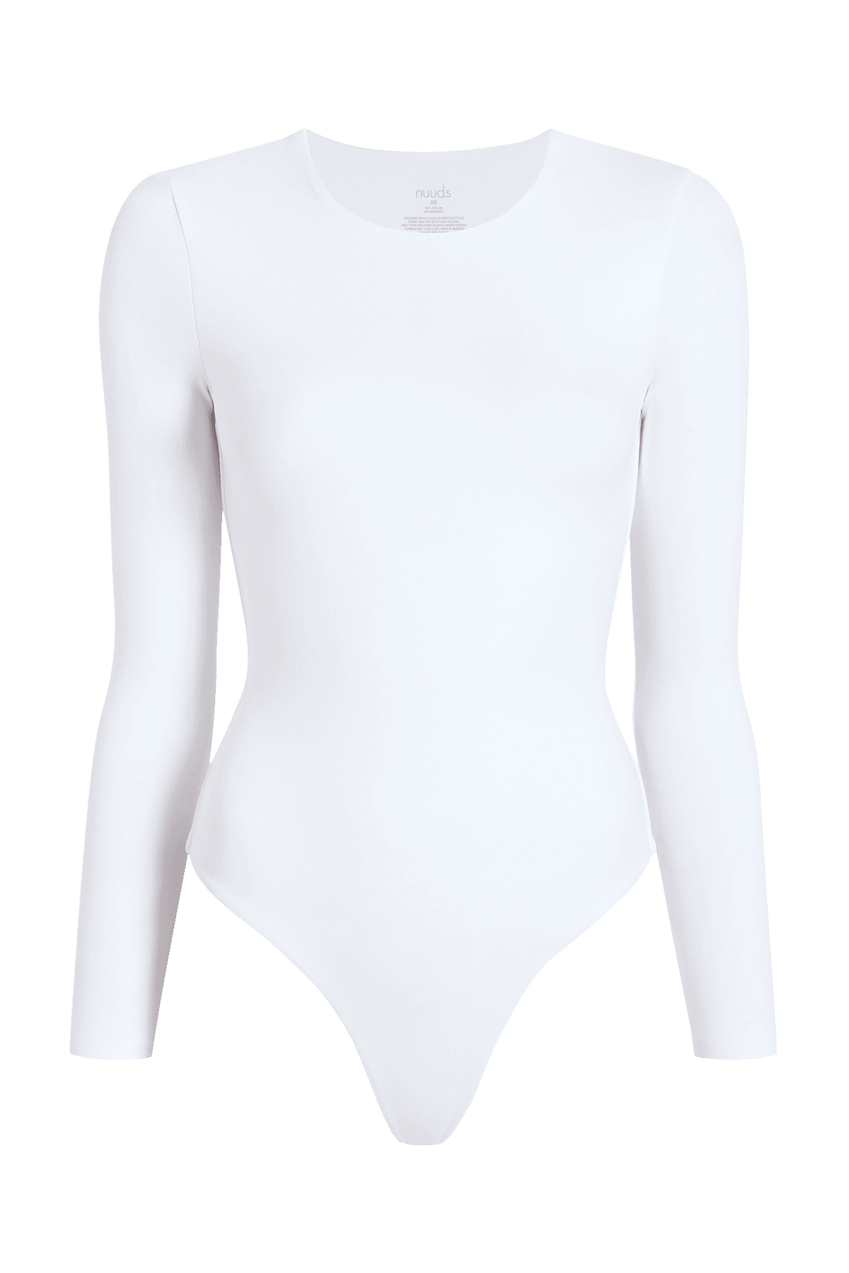 Color:White | nuuds long sleeve bodysuit, women’s bodysuit, everyday fitted bodysuit, smooth layering essential