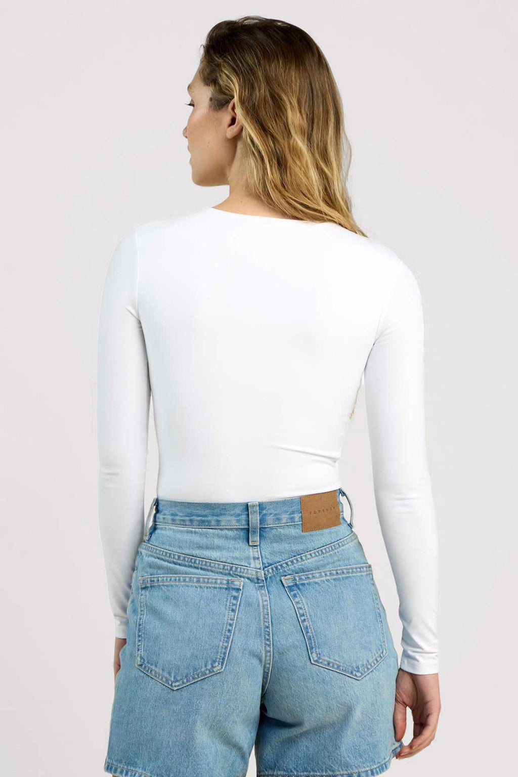 Color:White | Long Sleeve Crewneck Bodysuit