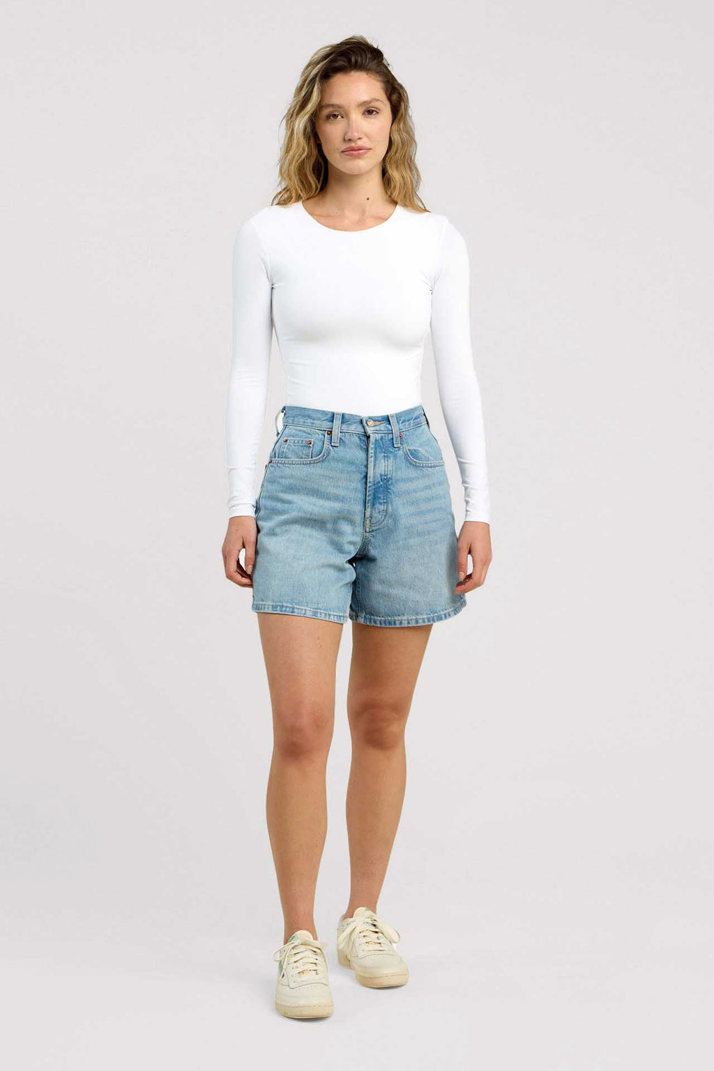 Color:White | Long Sleeve Crewneck Bodysuit