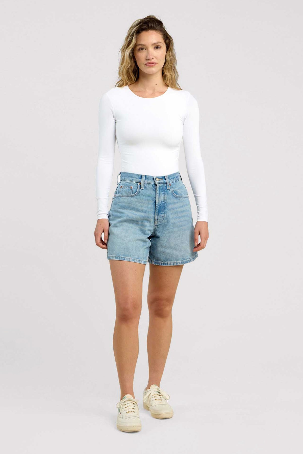 Color:White | Long Sleeve Crewneck Bodysuit