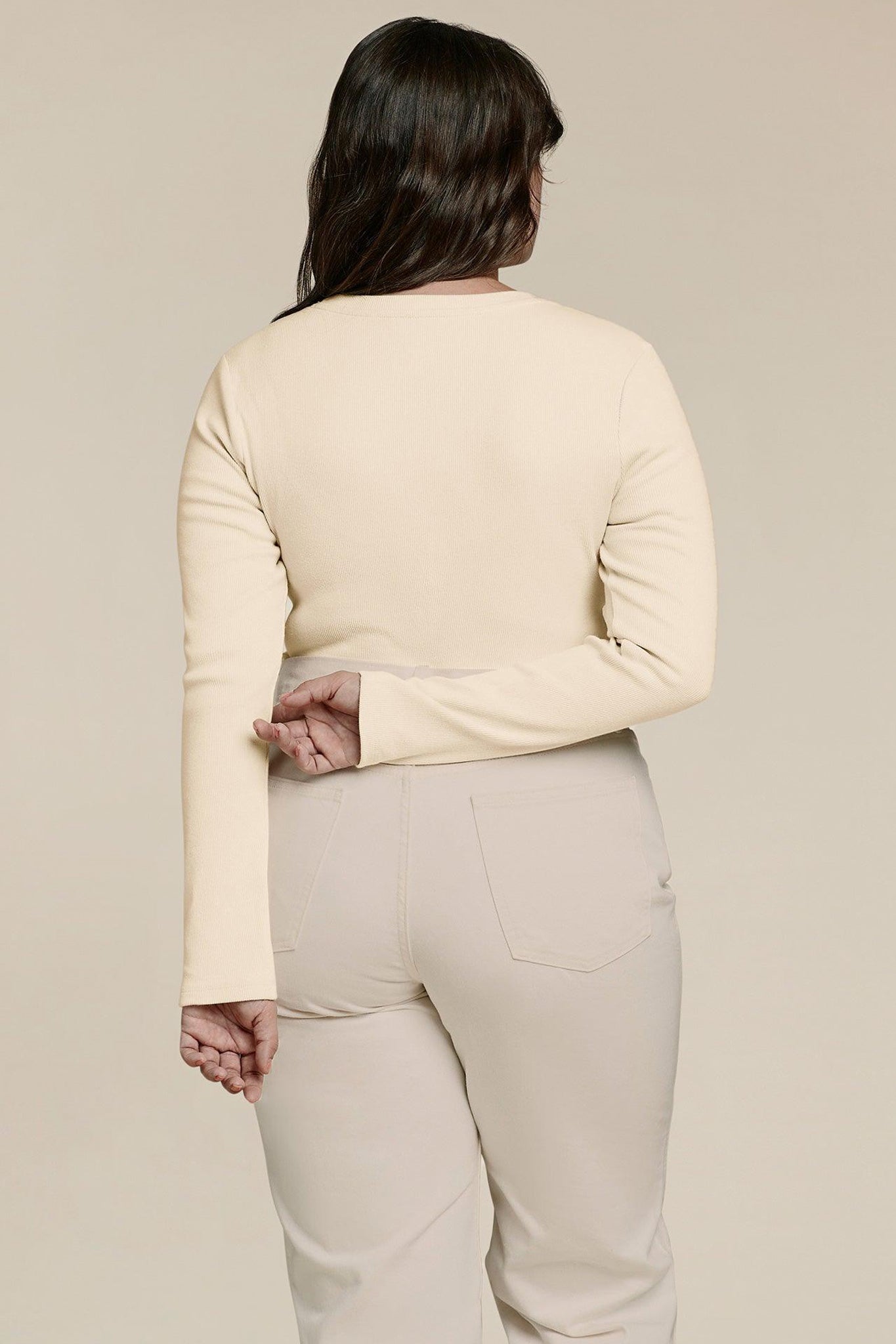 Women's Long Sleeve Ribbed Crewneck Bodysuit | Bone