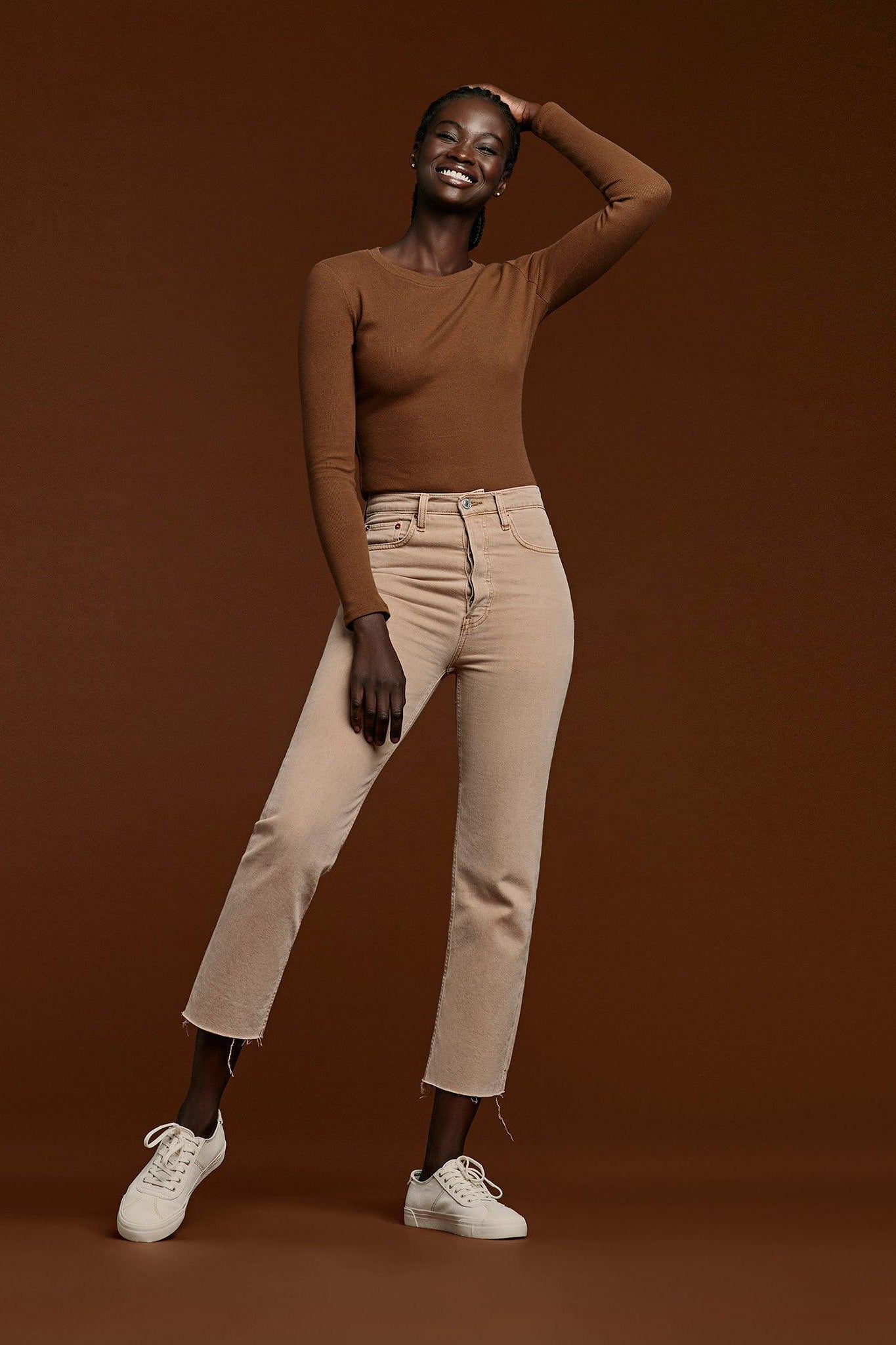 Women's Long Sleeve Ribbed Crewneck Bodysuit | Chocolate