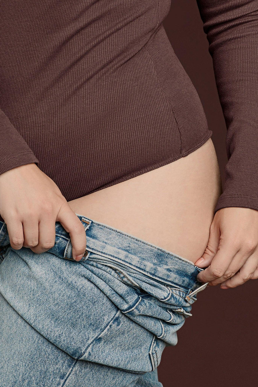 Women's Long Sleeve Ribbed Crewneck Bodysuit | Coffee