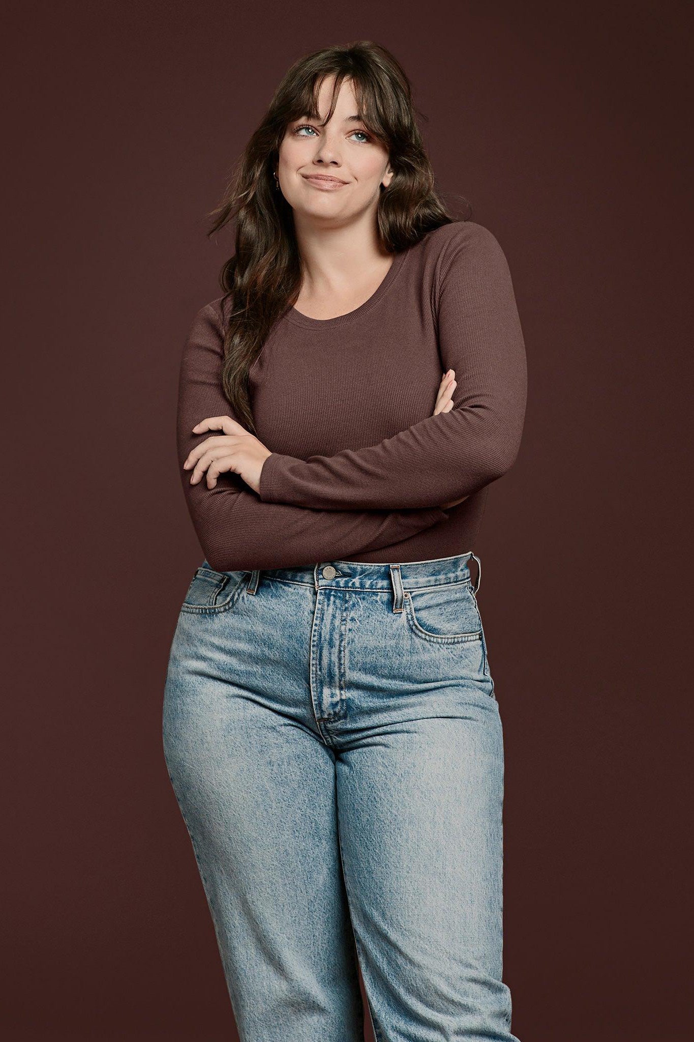 Women's Long Sleeve Ribbed Crewneck Bodysuit | Coffee