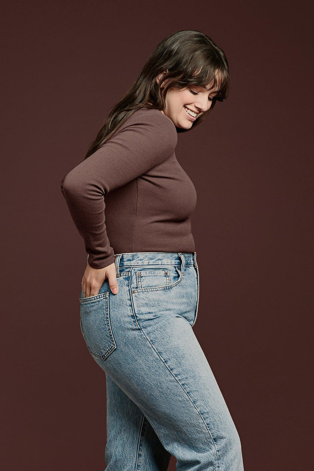 Women's Long Sleeve Ribbed Crewneck Bodysuit | Coffee