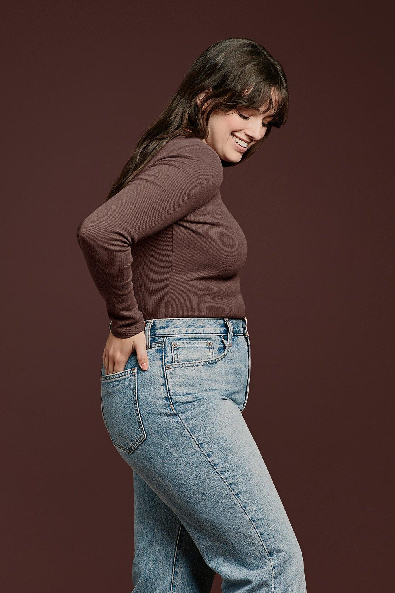 Women's Long Sleeve Ribbed Crewneck Bodysuit | Coffee