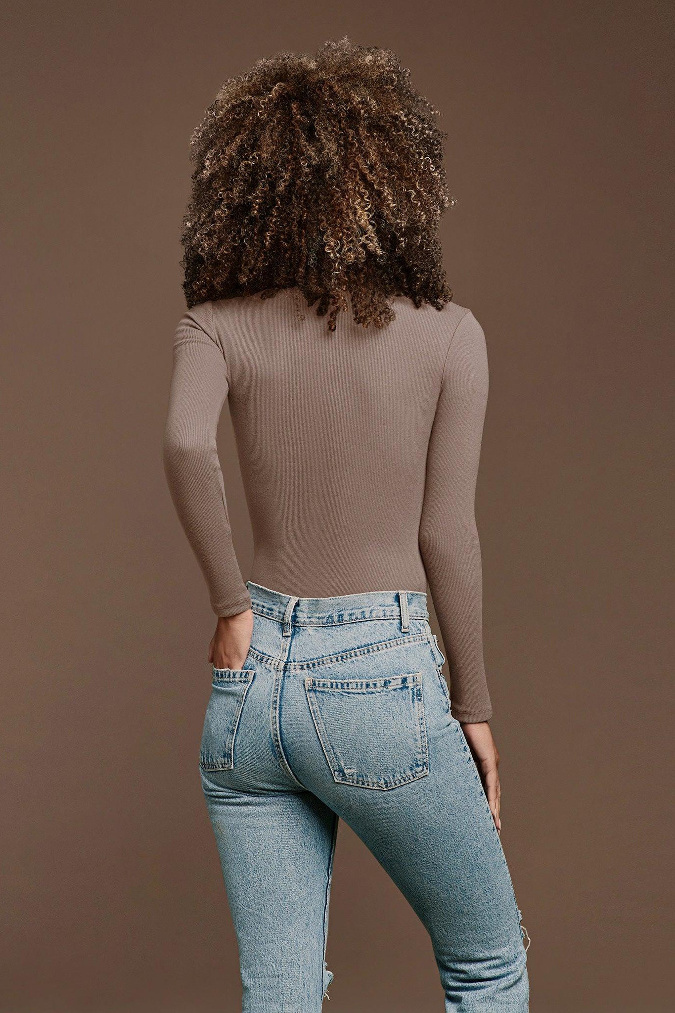 Women's Long Sleeve Ribbed Crewneck Bodysuit | Mocha