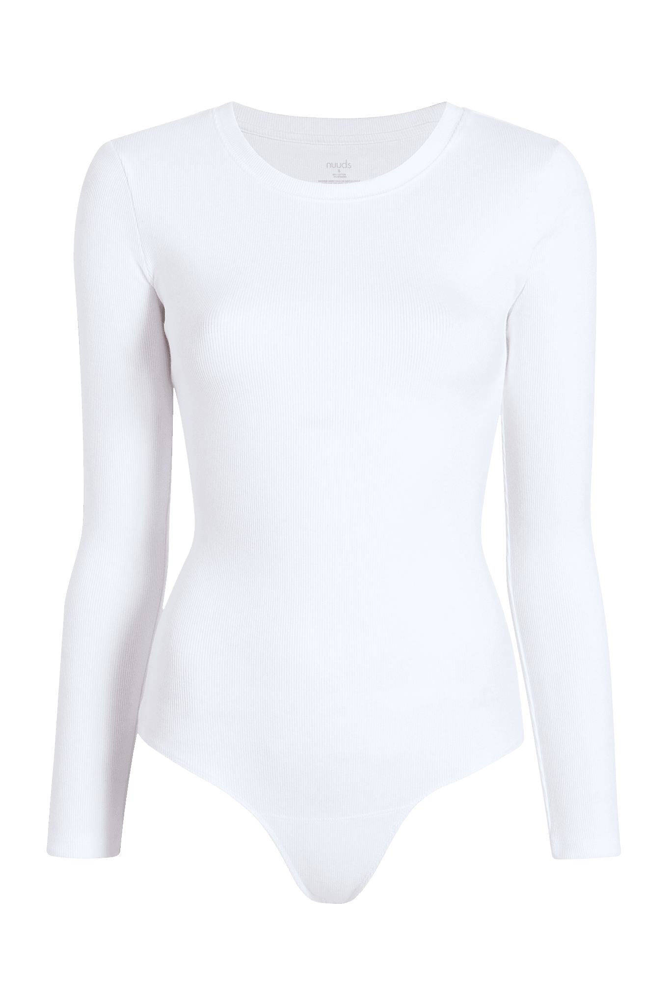 Women's Long Sleeve Ribbed Crewneck Bodysuit | White