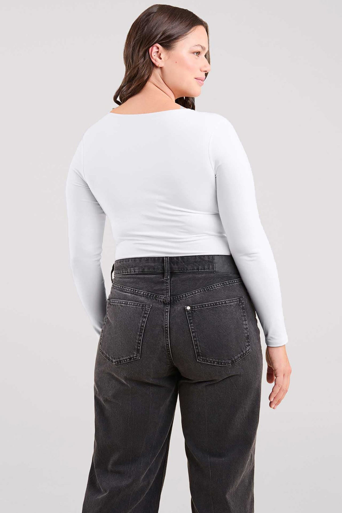 Color:White | Long Sleeve Scoop Neck Bodysuit