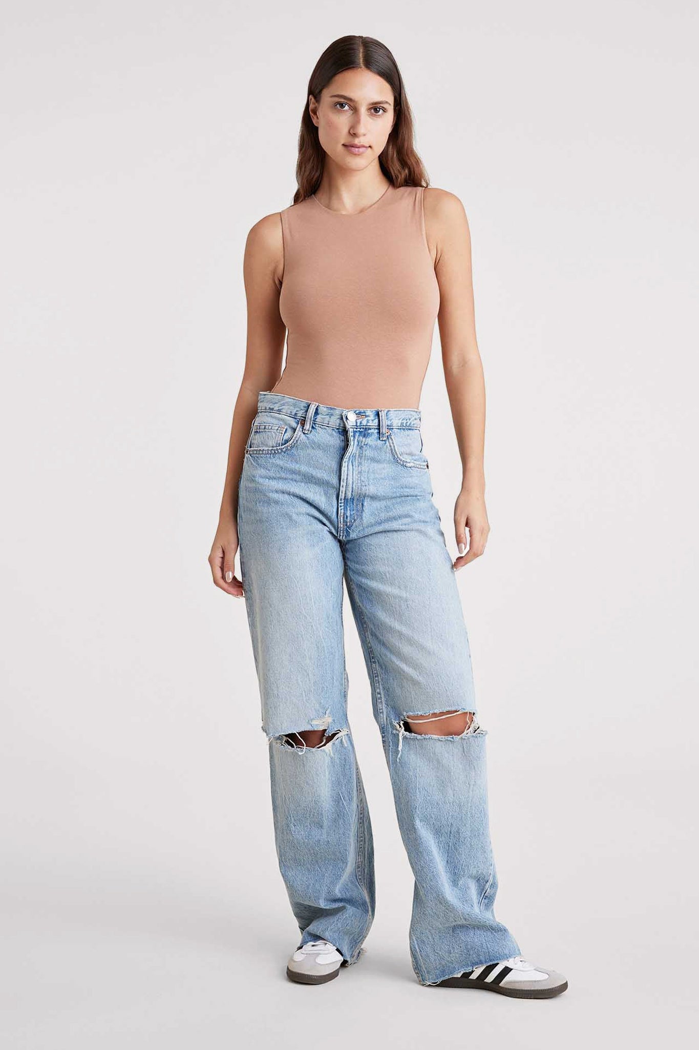 Cotton Stretch Classic Crewneck Tank Bodysuit | Clay