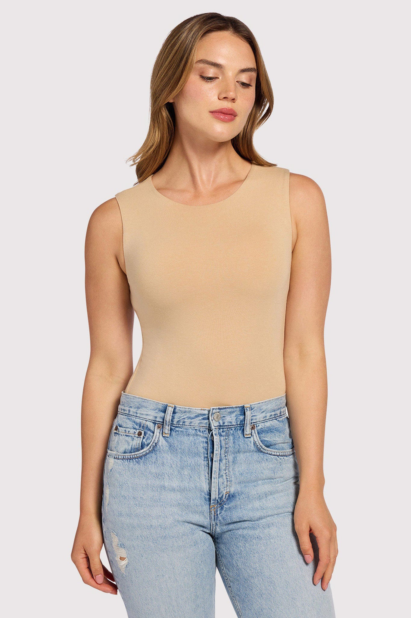 Cotton Stretch Classic Crewneck Tank Bodysuit