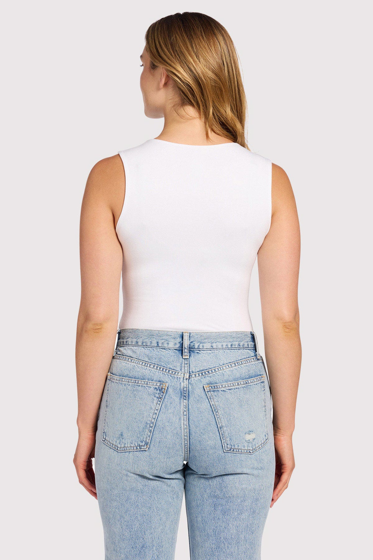 Color:White | Cotton Stretch Classic Crewneck Tank Bodysuit