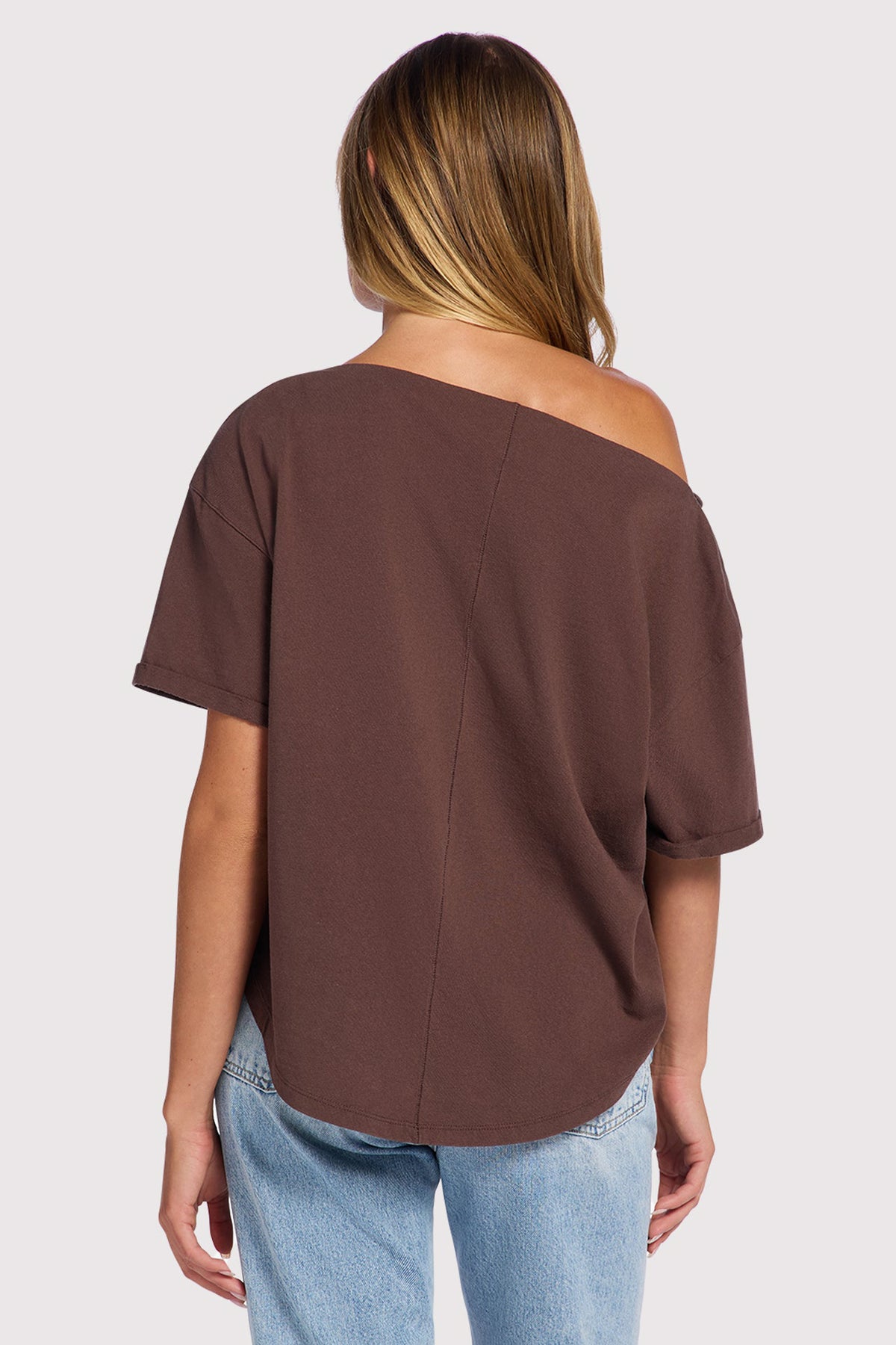 Color:Coffee | Vintage Cotton Off The Shoulder T-Shirt