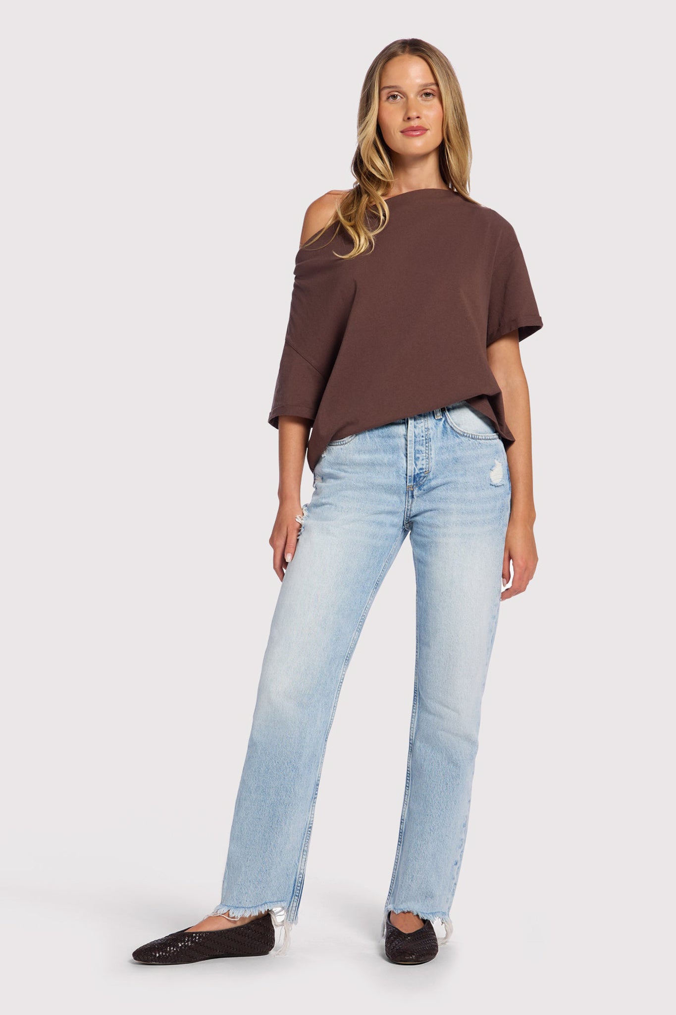 SOFIA'S CHOICE Women's Off Shoulder Long Sleeve T Seychelles