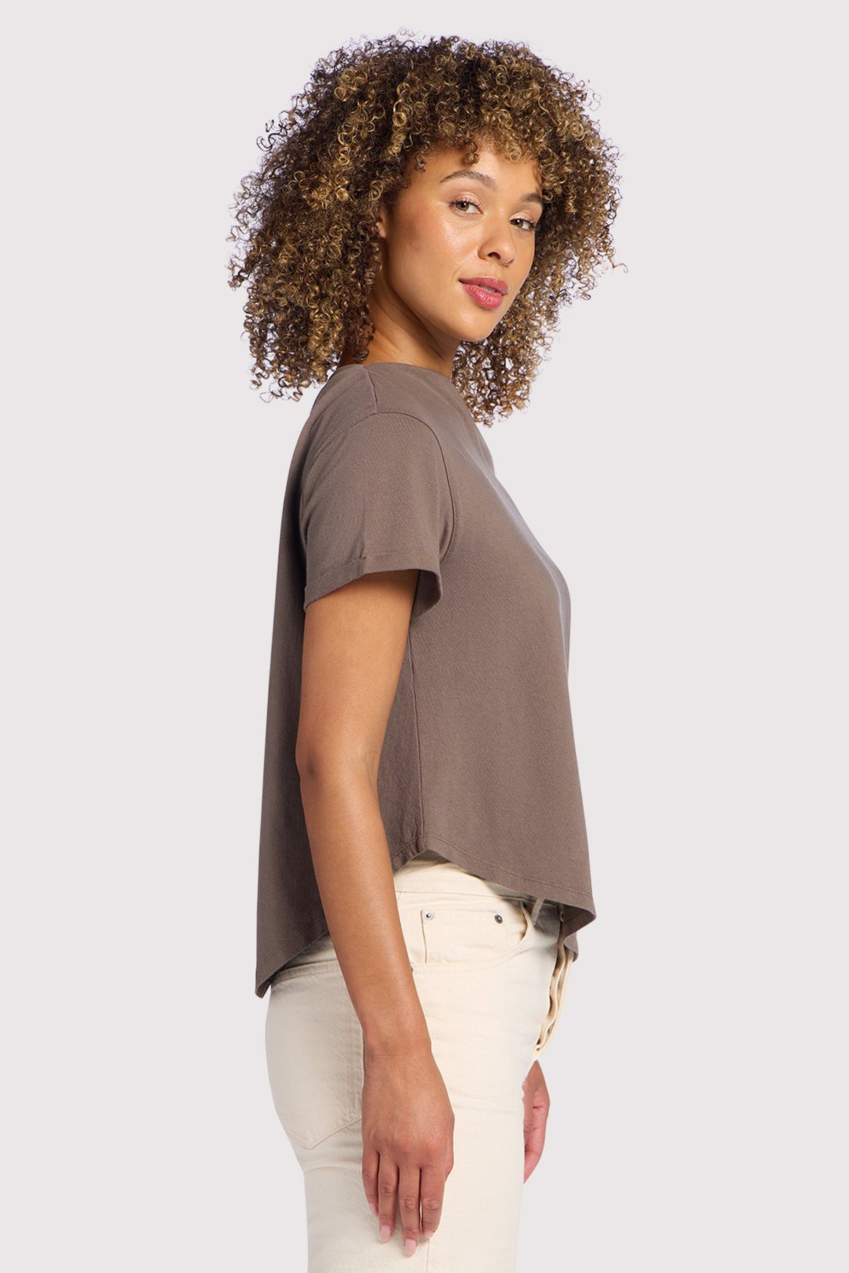 Color:Mocha | Vintage Cotton Off The Shoulder T-Shirt