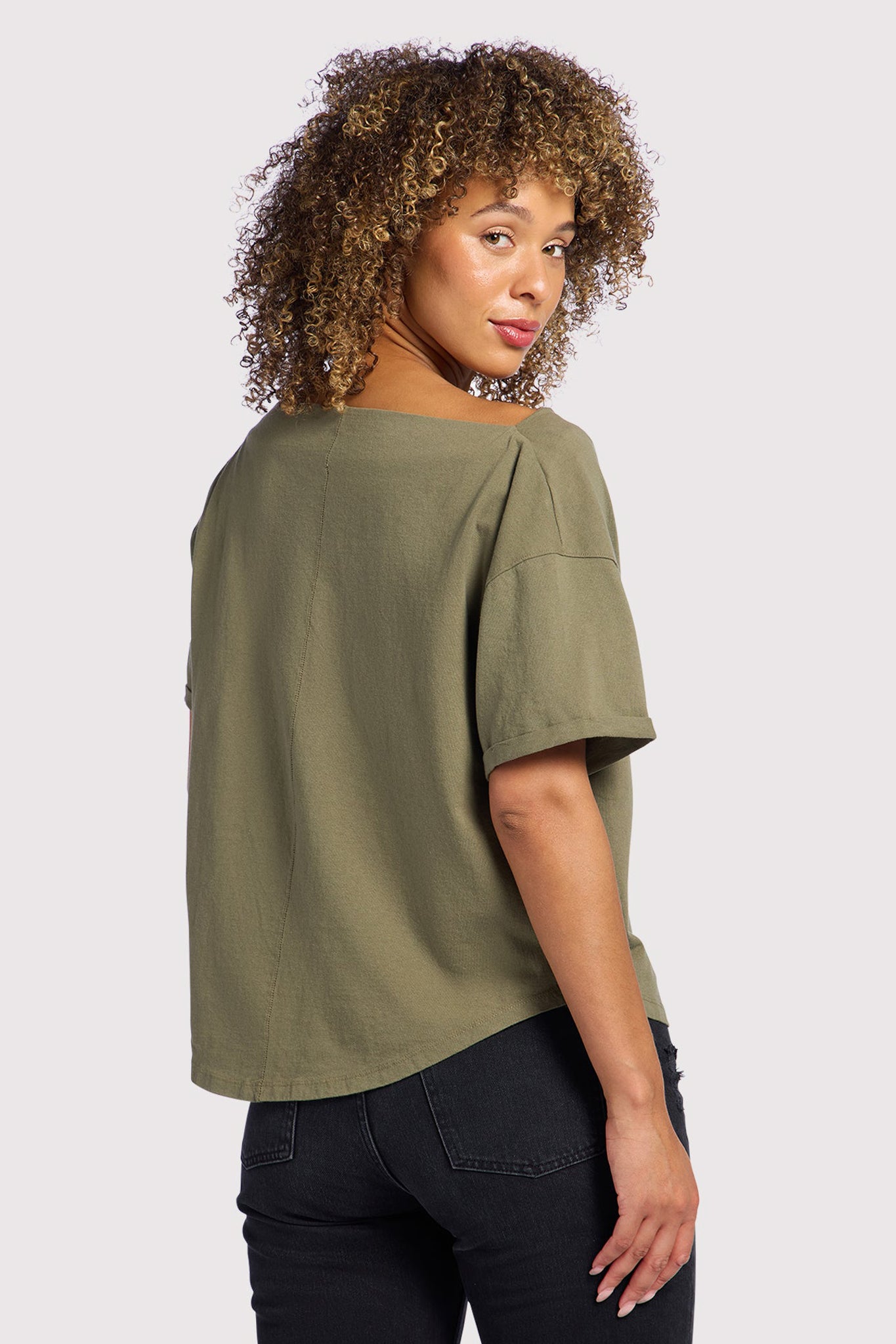 Vintage Cotton Off The Shoulder T-Shirt | Olive – nuuds