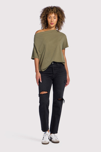 Vintage Cotton Off The Shoulder T-Shirt | Olive – nuuds
