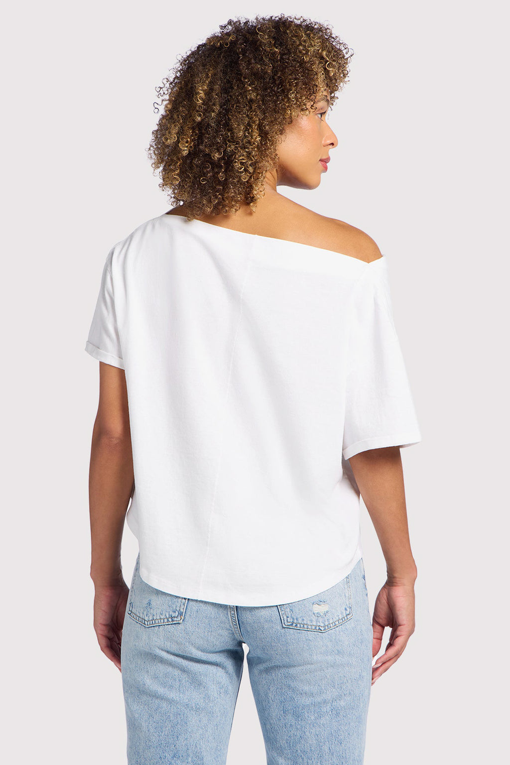 Color:White | Vintage Cotton Off The Shoulder T-Shirt