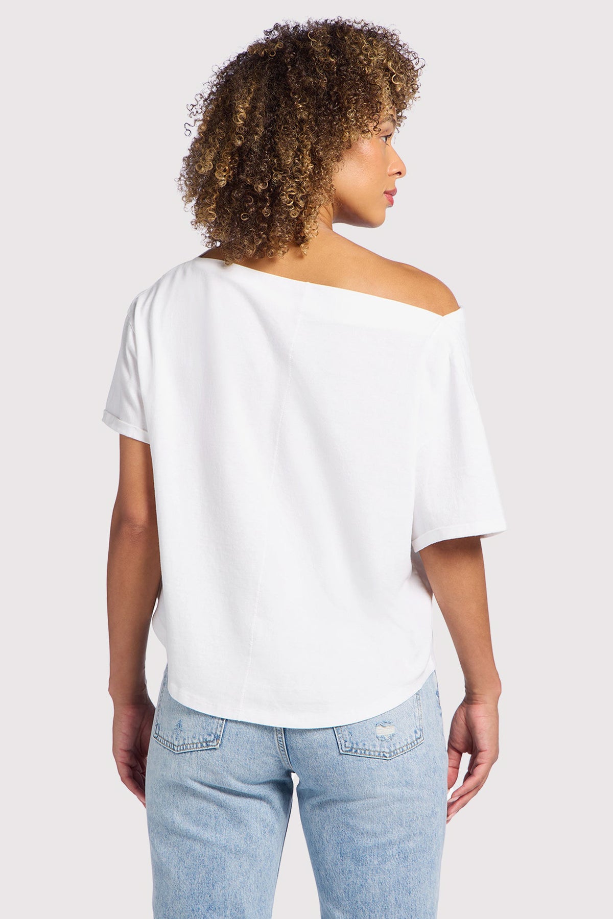 Color:White | Vintage Cotton Off The Shoulder T-Shirt