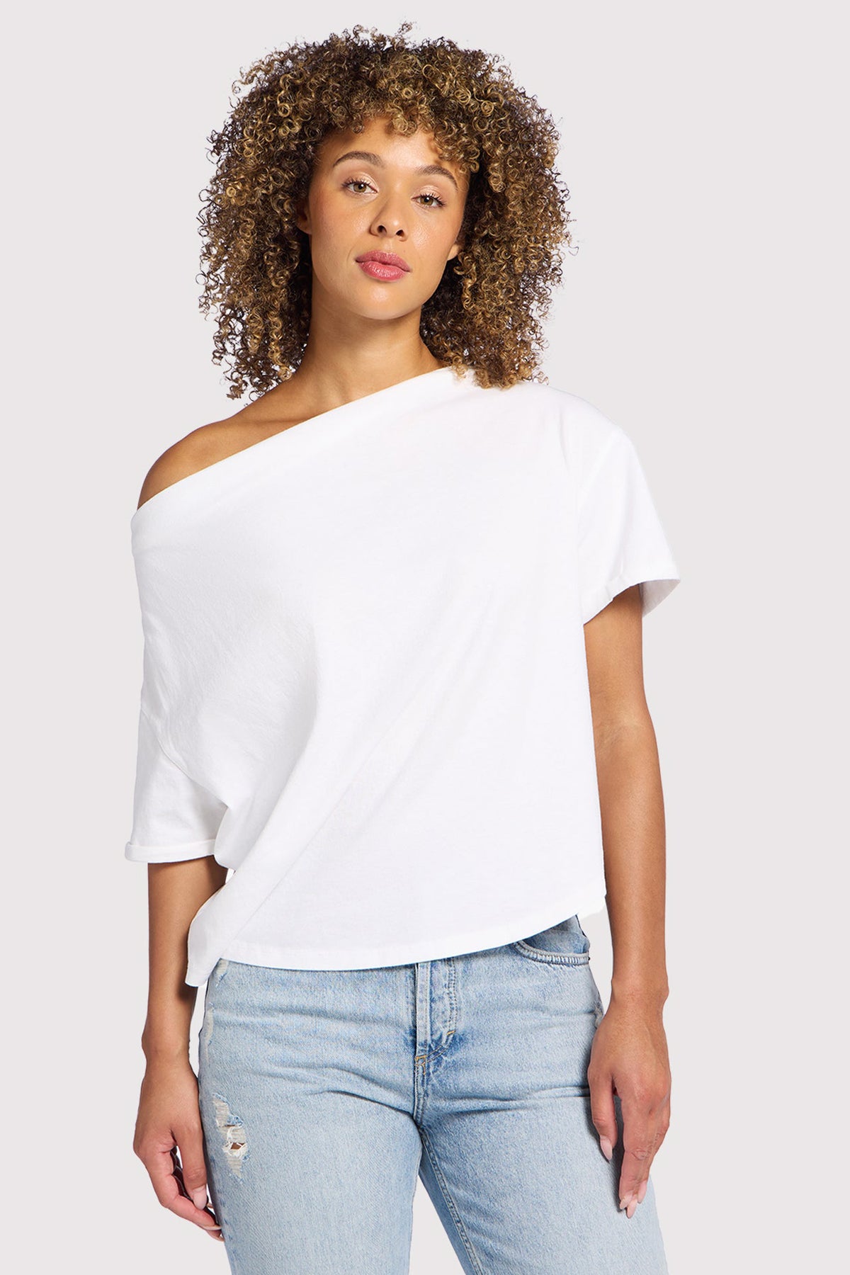 Color:White | Vintage Cotton Off The Shoulder T-Shirt