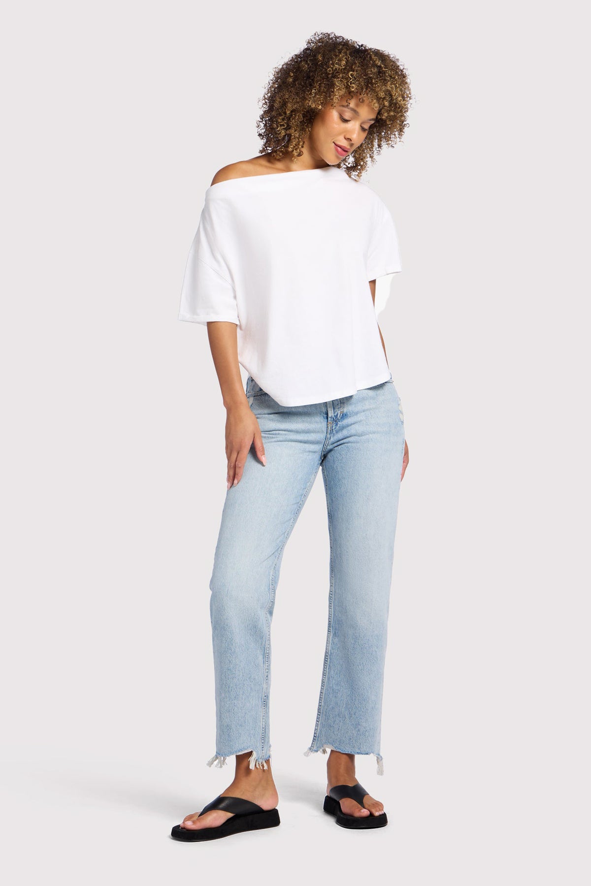 Color:White | Vintage Cotton Off The Shoulder T-Shirt