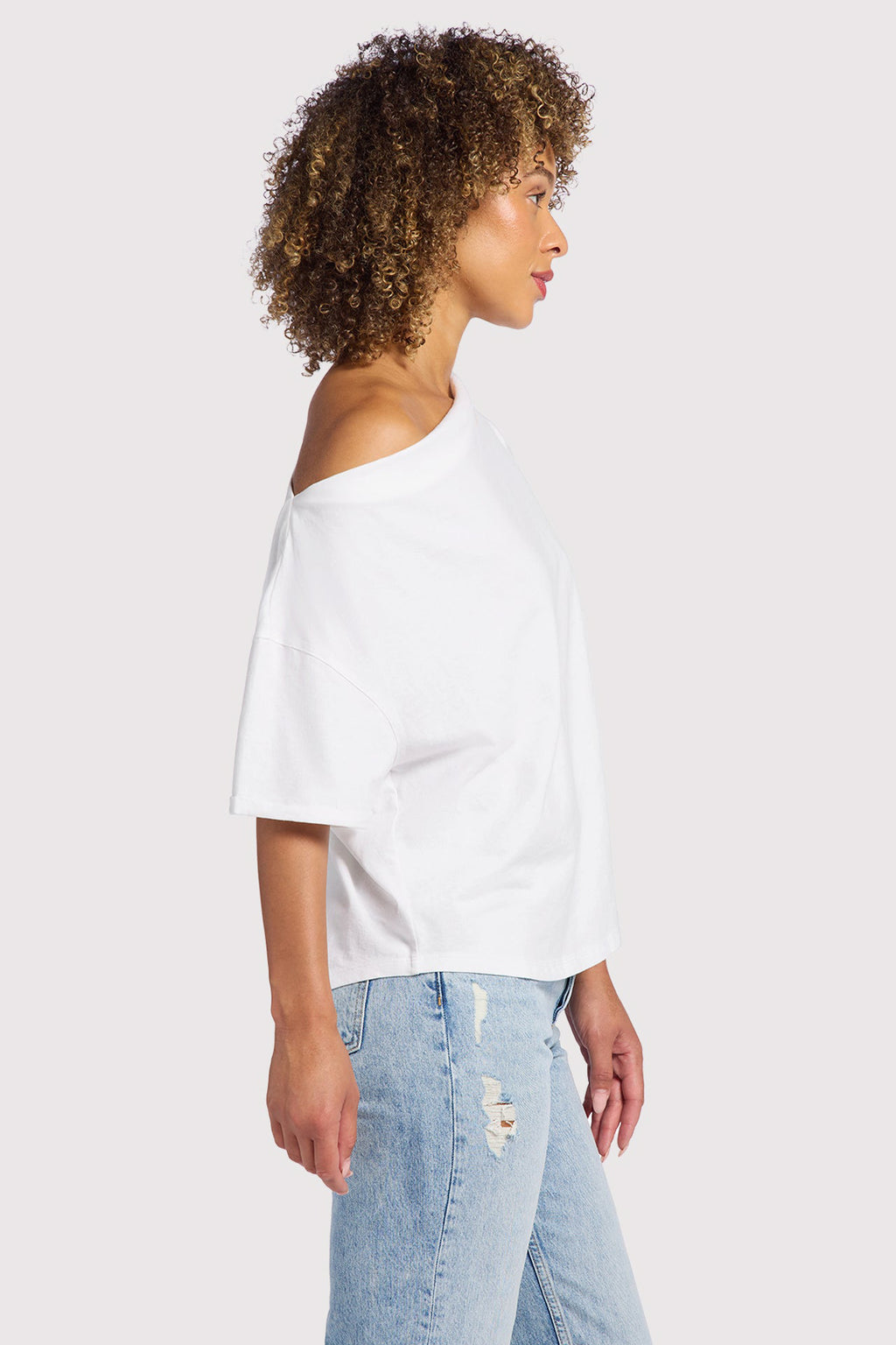 Color:White | Vintage Cotton Off The Shoulder T-Shirt
