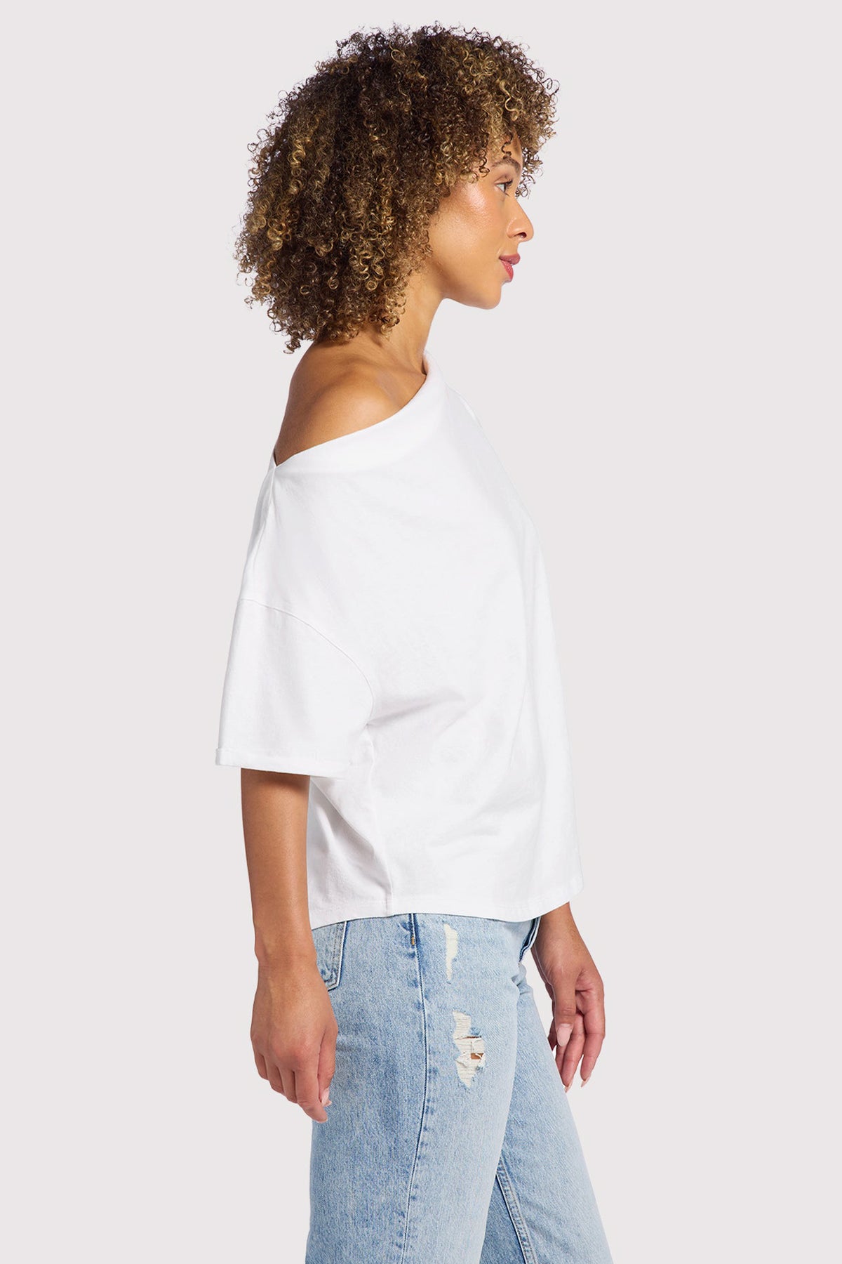 Color:White | Vintage Cotton Off The Shoulder T-Shirt