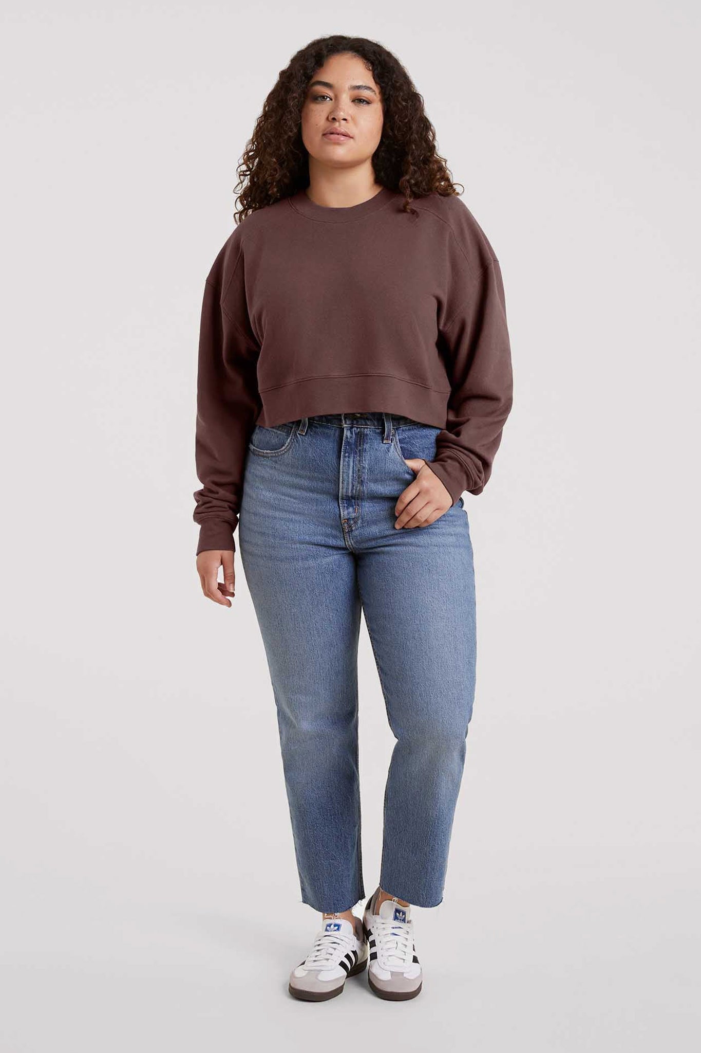 Cropped Crewneck Sweatshirt | Coffee – nuuds