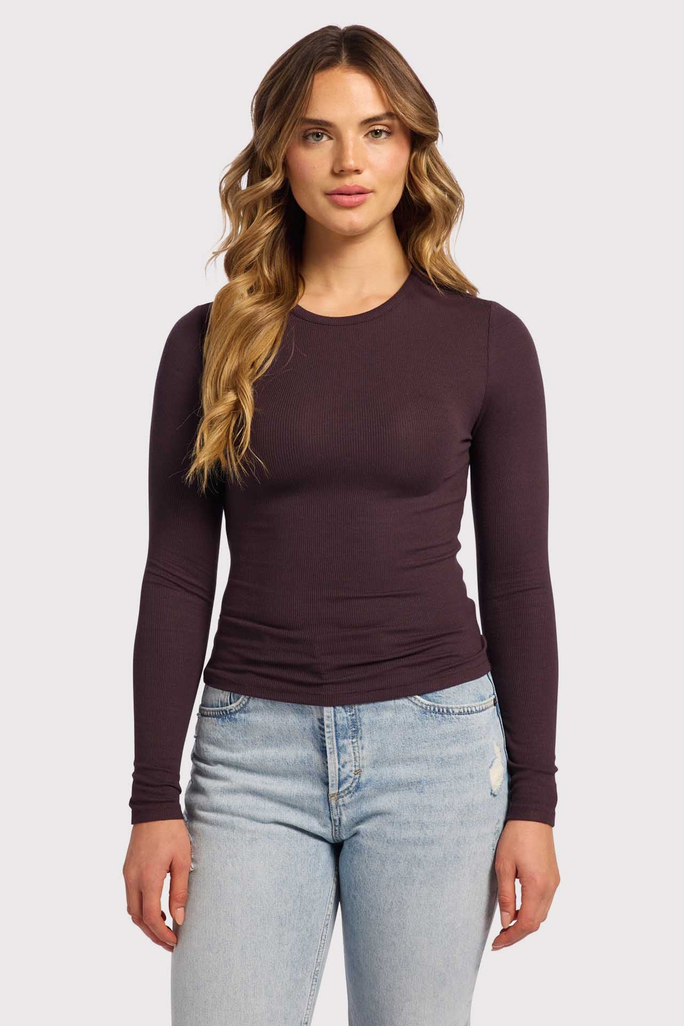 nuuds women’s long sleeve shirts fitted modal top - soft modal women’s long sleeve tops