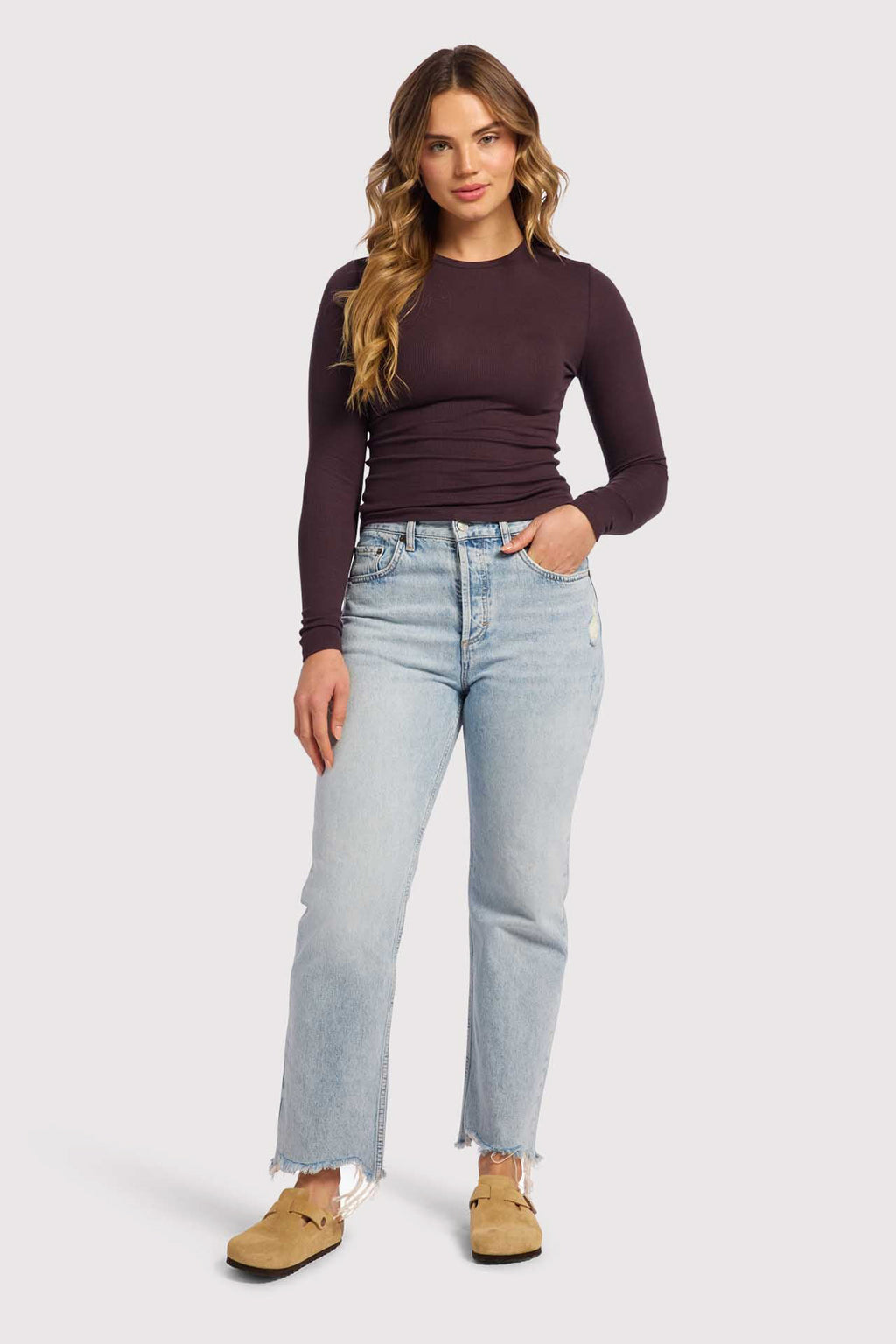 nuuds women’s long sleeve shirts fitted modal top - soft modal women’s long sleeve tops