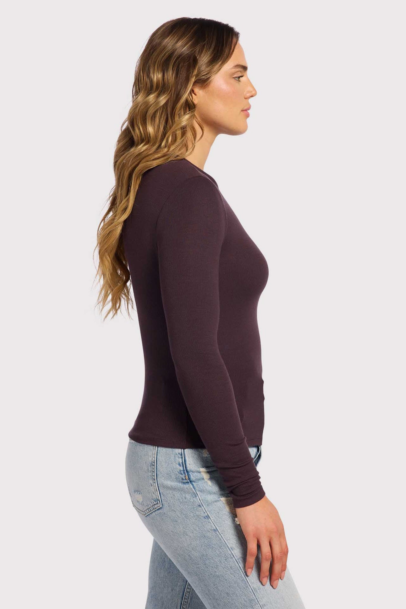 nuuds women’s long sleeve shirts fitted modal top - soft modal women’s long sleeve tops
