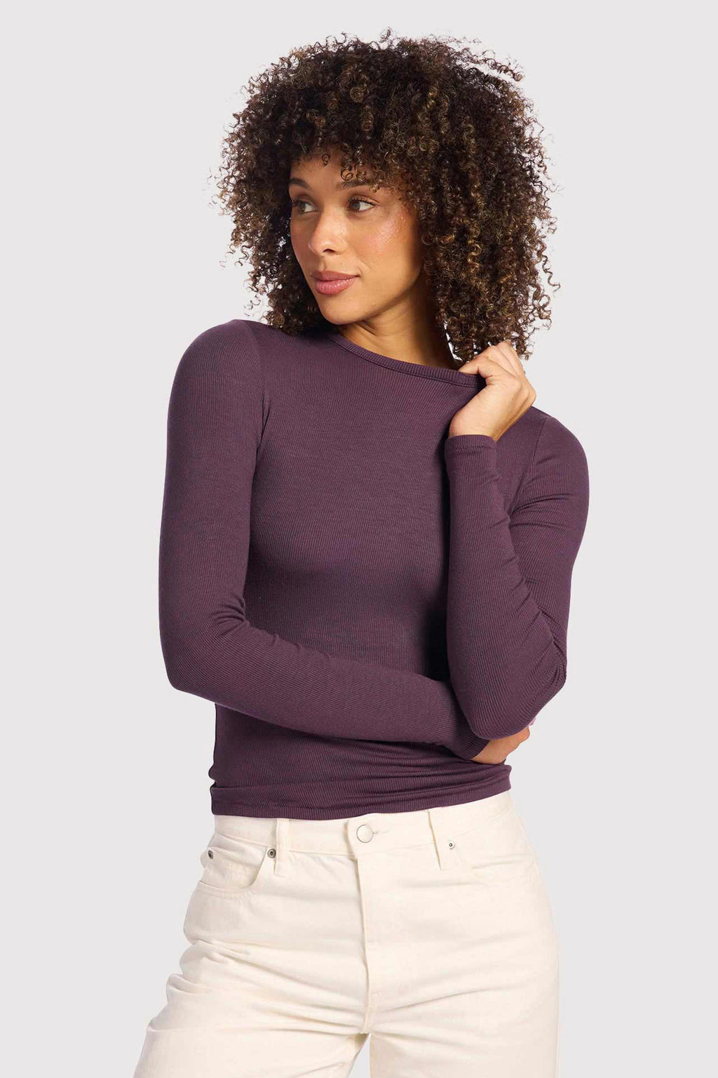 nuuds women’s long sleeve shirts fitted modal top - soft modal women’s long sleeve tops
