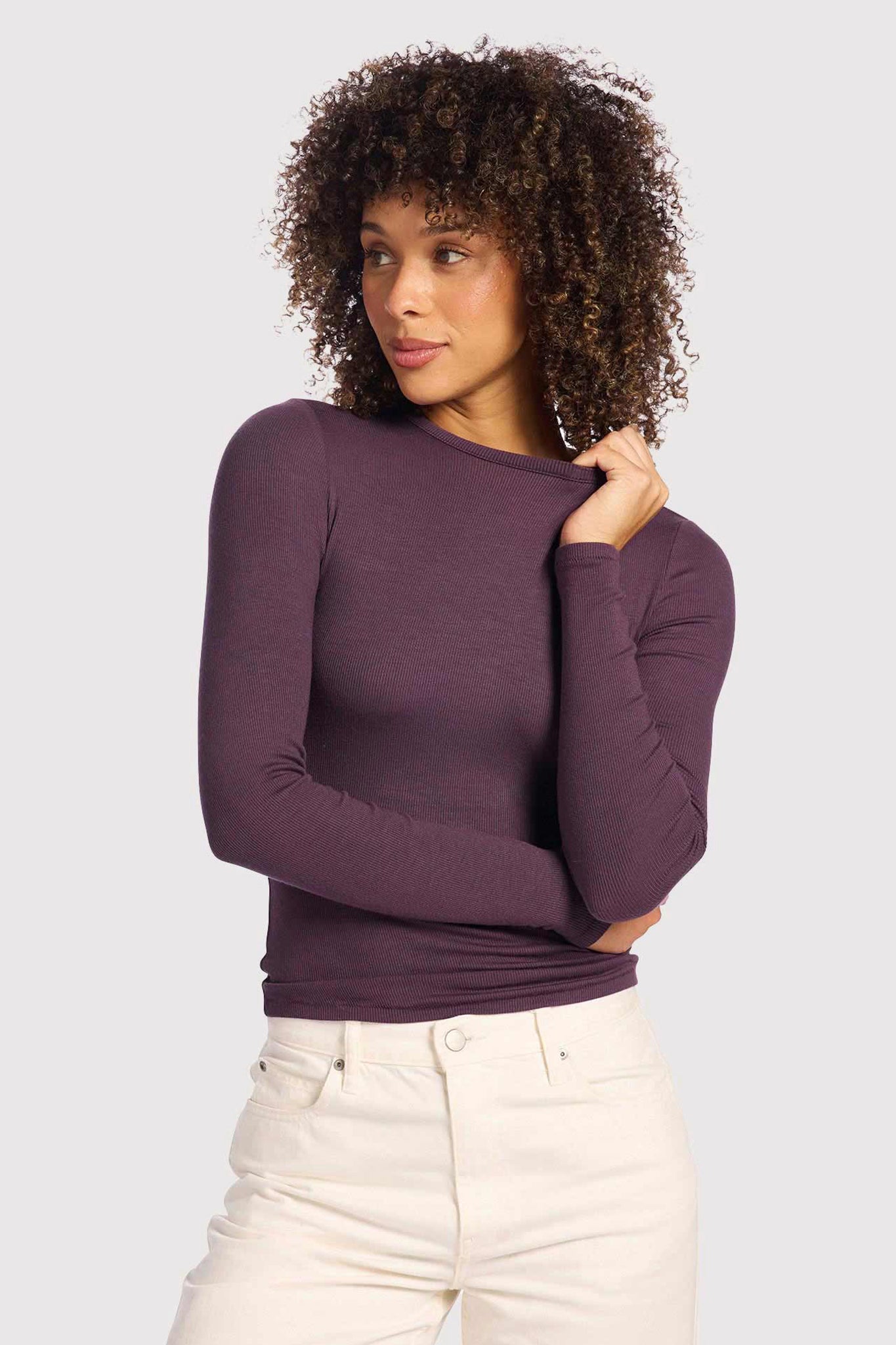 nuuds women’s long sleeve shirts fitted modal top - soft modal women’s long sleeve tops