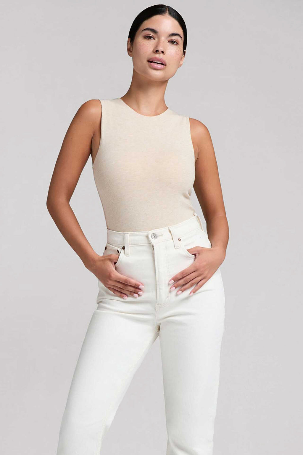 Cotton Stretch Classic Crewneck Tank Bodysuit