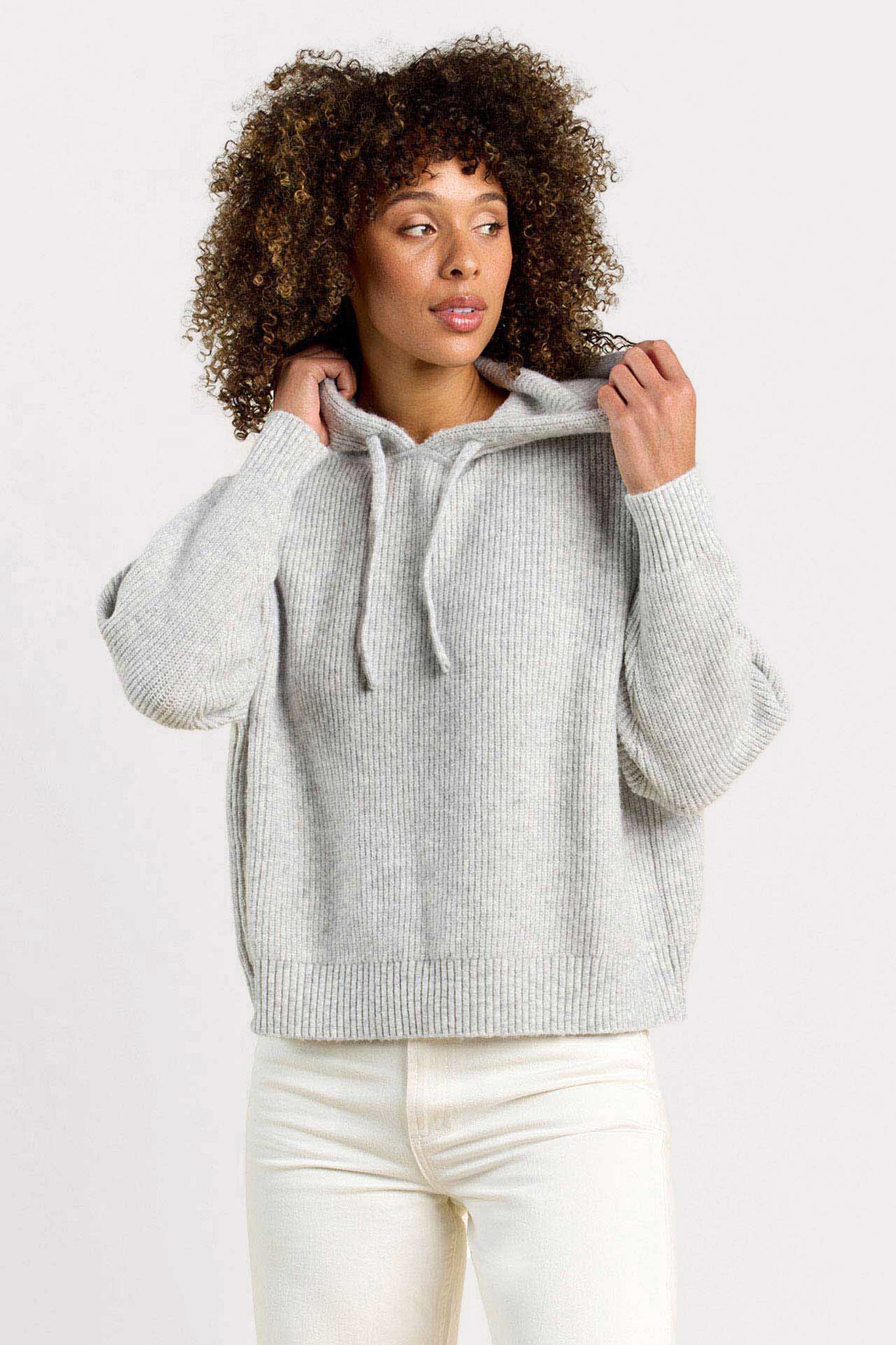 Cozy Knit Ribbed Sweater Hoodie | Heather Grey – nuuds