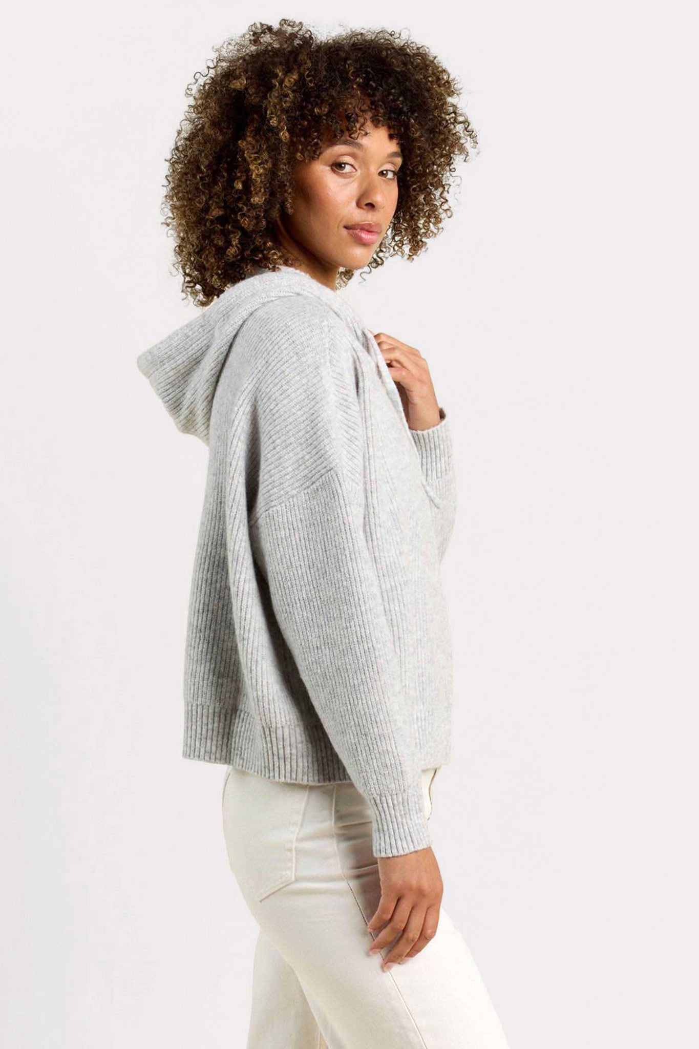 Cozy Knit Ribbed Sweater Hoodie | Heather Grey – nuuds