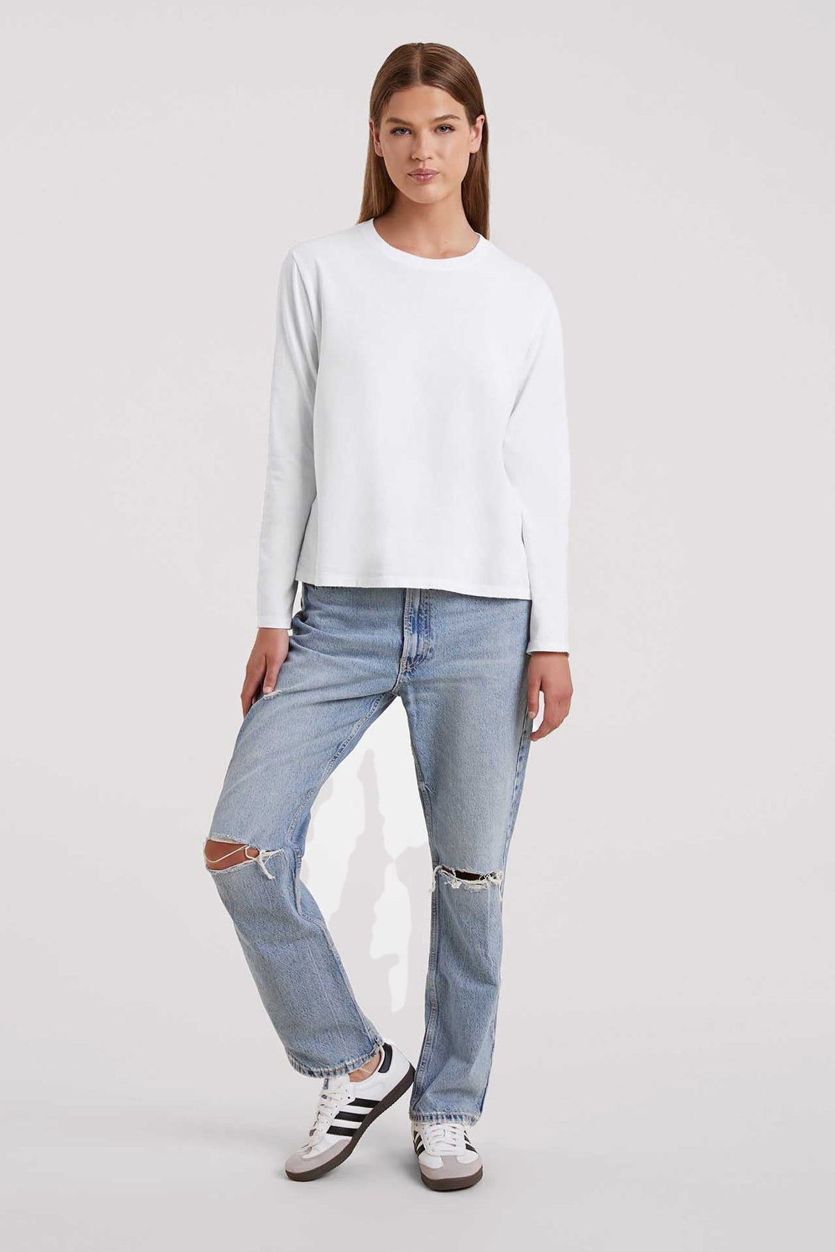 Color:White | nuuds long sleeve everyday t-shirt – womens long sleeve tops long sleeve shirts womens cotton t-shirts