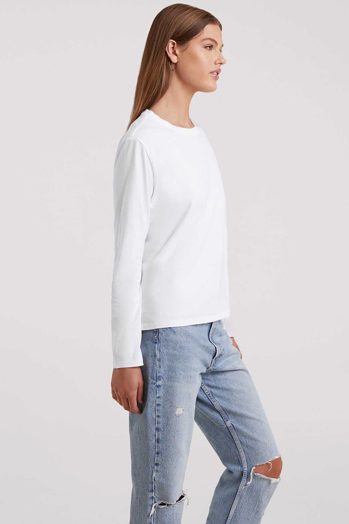 Color:White | nuuds long sleeve everyday t-shirt – womens long sleeve tops long sleeve shirts womens cotton t-shirts