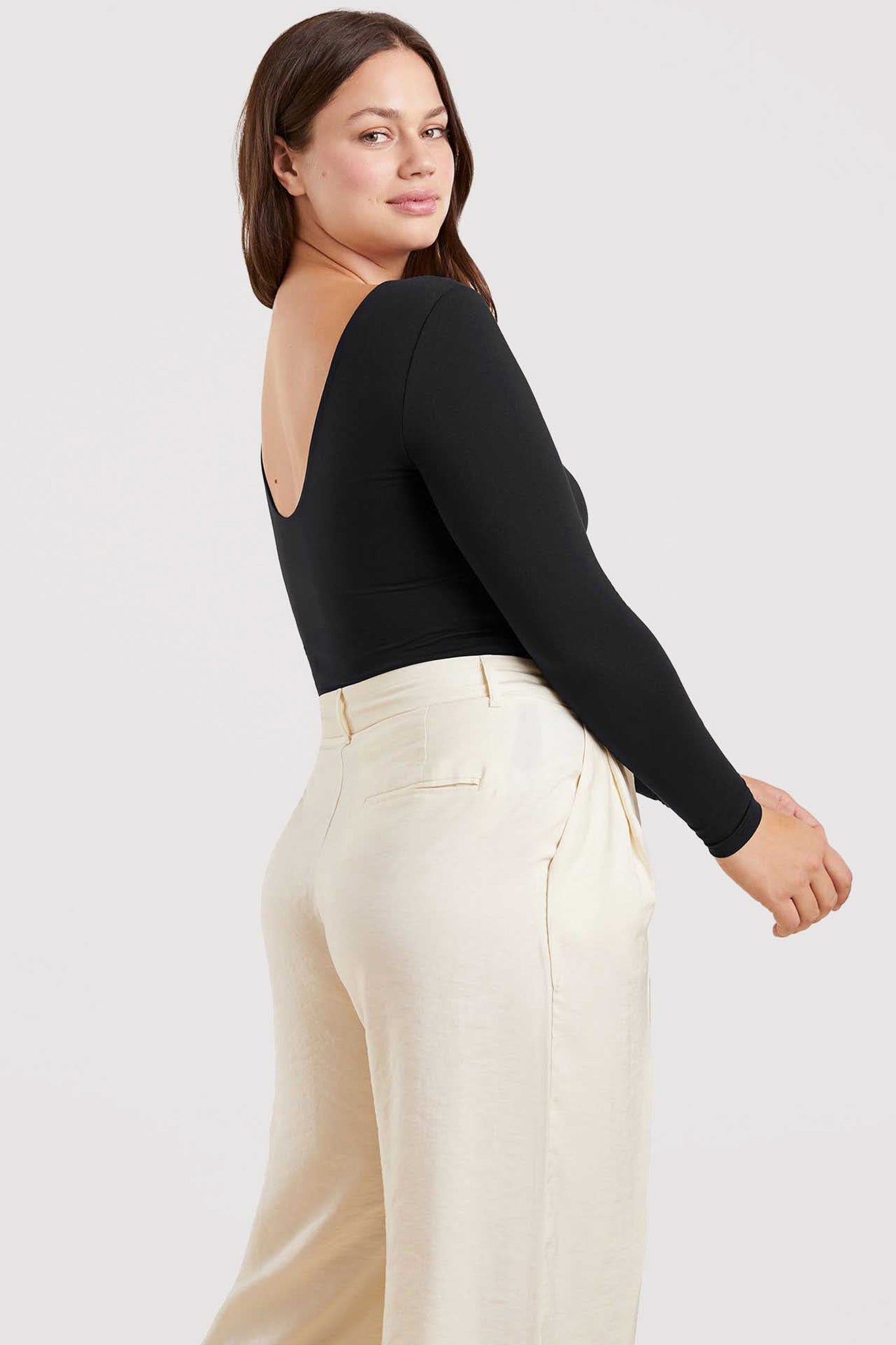 Open Back Bodysuit | Women's Long Sleeve Bodysuit Top by nuuds