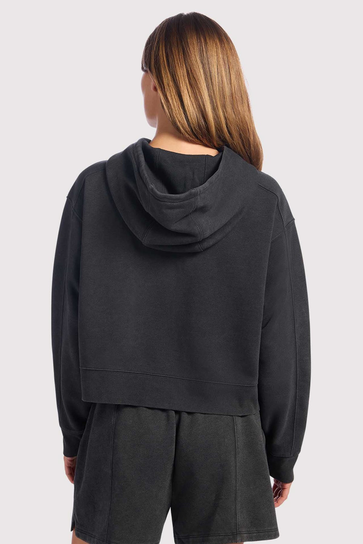 Color:Washed Black | nuuds cropped hoodie, fleece hoodie women, cropped sweatshirt, everyday casual fleece