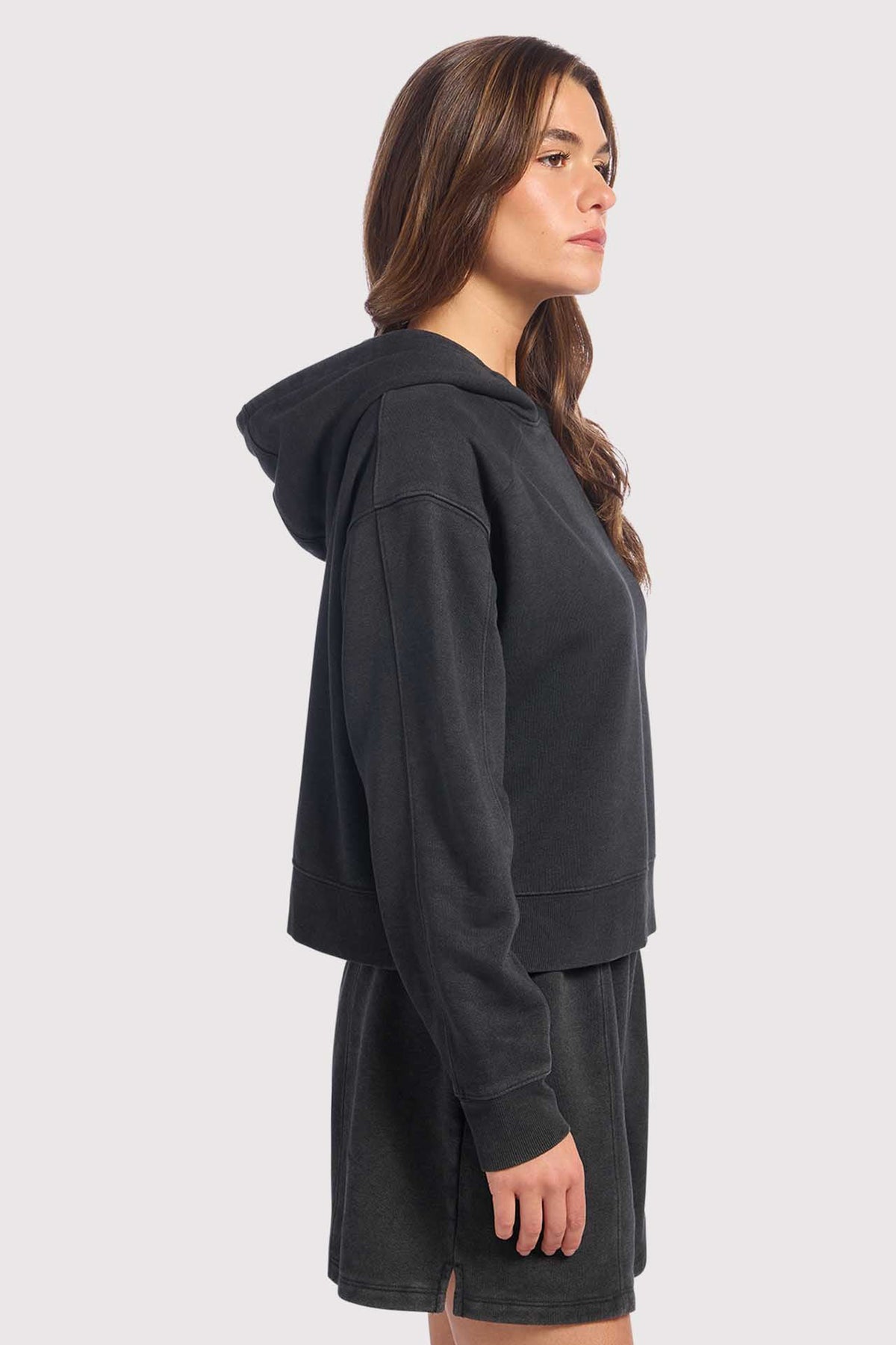 Color:Washed Black | nuuds cropped hoodie, fleece hoodie women, cropped sweatshirt, everyday casual fleece