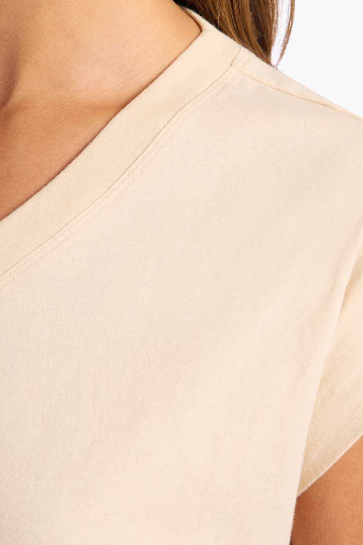 Color:Bone | Soft Cotton V-Neck Muscle Tee