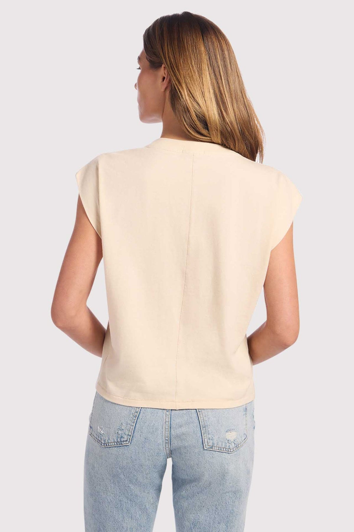Color:Bone | Soft Cotton V-Neck Muscle Tee