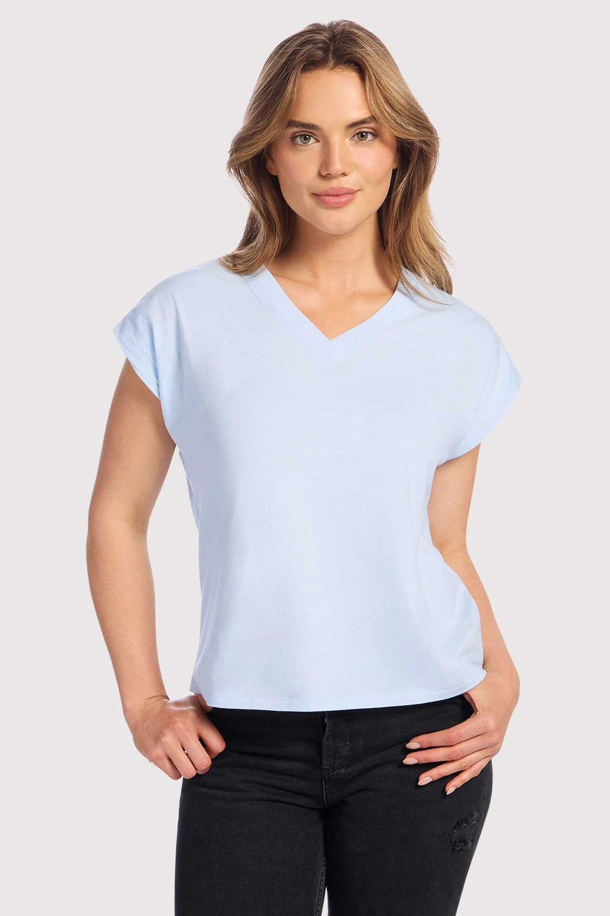Color:Cloud | Soft Cotton V-Neck Muscle Tee