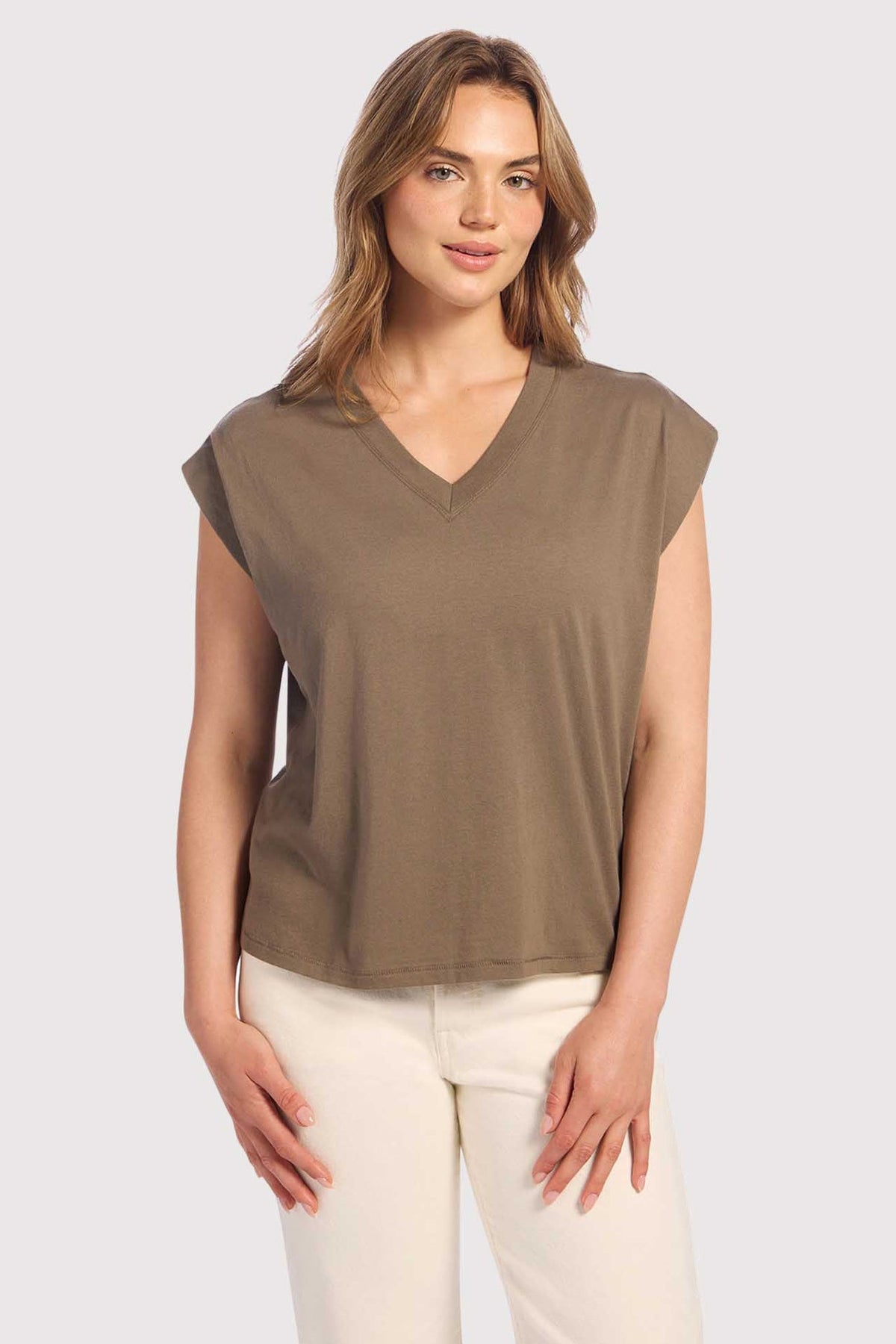 Color:Mocha | Soft Cotton V-Neck Muscle Tee