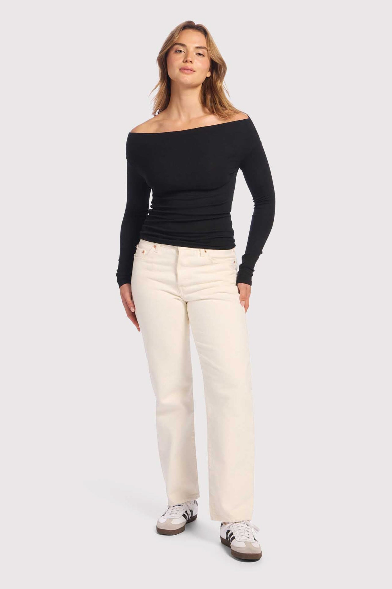 Slinky Rib Off-The-Shoulder Shirt