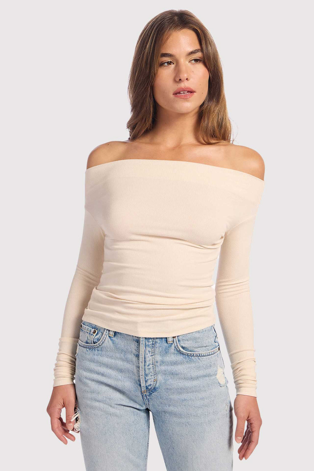 Slinky Rib Off-The-Shoulder Shirt