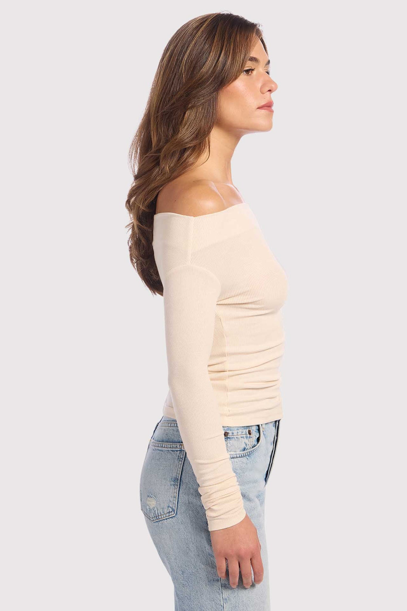 Slinky Rib Off-The-Shoulder Shirt