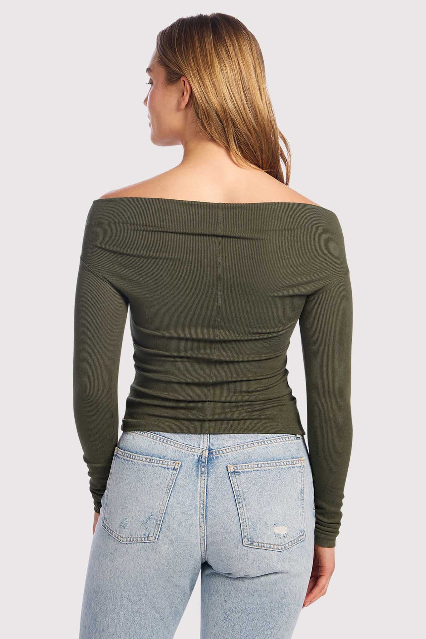 Slinky Rib Off-The-Shoulder Shirt
